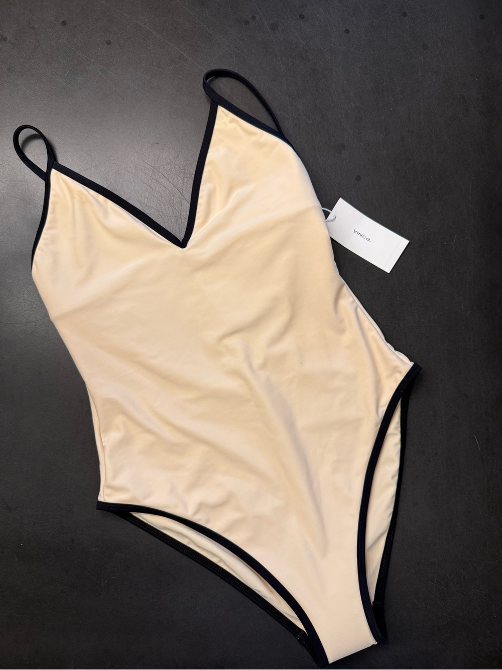 Vince Cream One-Piece Swimsuit with Black Trim